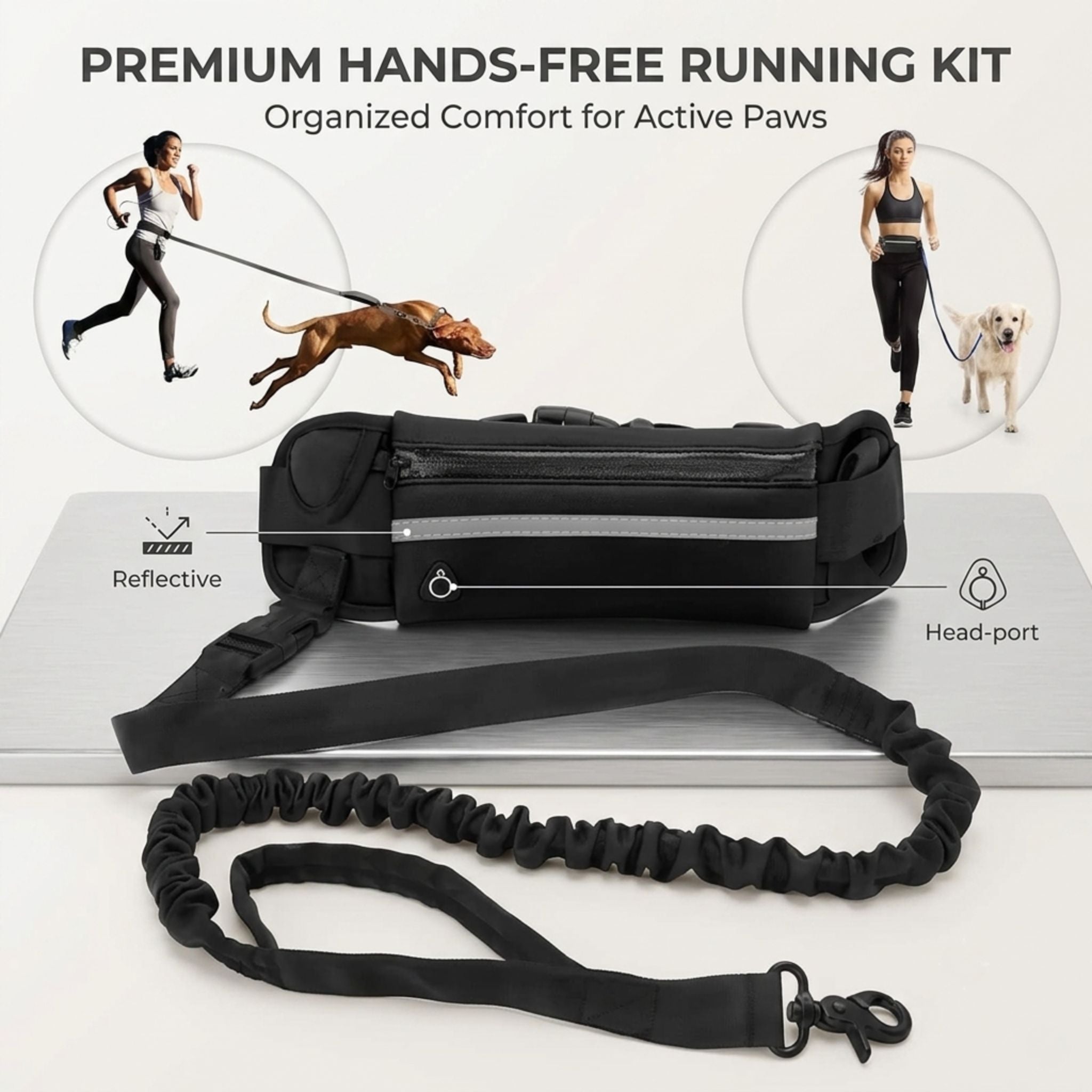 Hands-Free Running Leash with Waist Bag