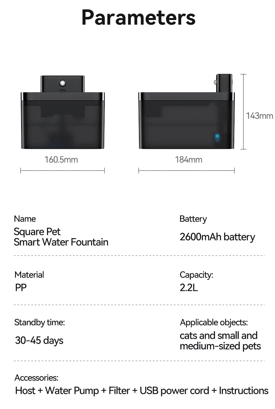 ROJECO Wireless Water Fountain